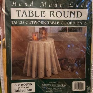 Linens “N Things Habdmade Lace Round 68” Tablecloth Cotton Beige New